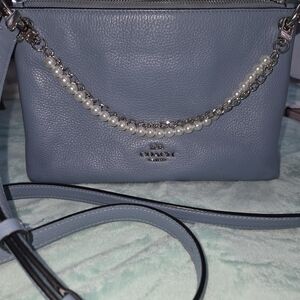 Coach Sky Blue Crossbody Bag with Pearl Detail